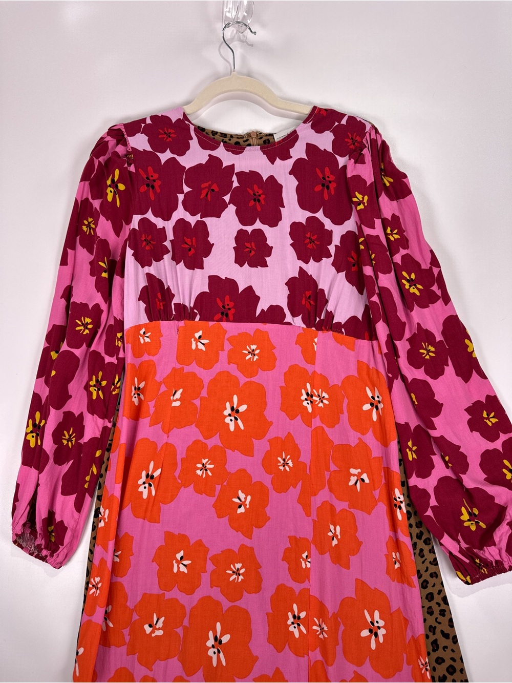 Never Fully Dressed Mixed Print Floral Leopard Balloon Sleeve Maxi Pink Size 10 - Picture 3 of 15